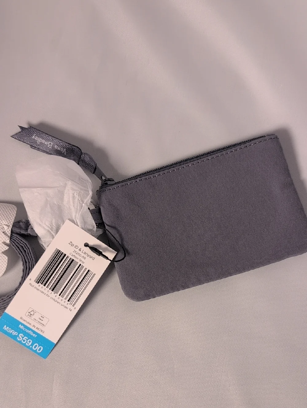 Vera Bradley Zip ID & Lanyard in Carbon Gray